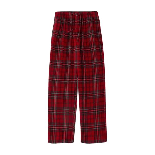 HomyComy Pyjamahosen Damen Schlafanzug Hose Pyjamahose Lang Kariert Baumwolle Schlafanzughose Nachtwäsche Freizeithosen mit Taschen und Kordelzug von HomyComy