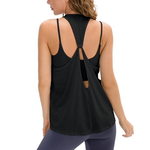 HomyComy Sport Tank Top Damen Locker Yoga Fitness Ärmelloses Shirt atmungsaktive Sport Tops Schwarz L von HomyComy