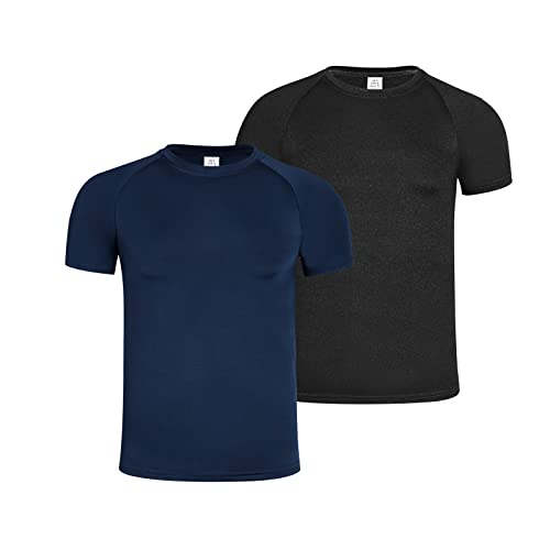 HomyComy Sport Tshirts Herren Laufshirt Kurzarm Schnelltrocknend Atmungsaktiv Sport Shirt Männer Sportshirt Trainingsshirt Schwarz/Blau XXL von HomyComy