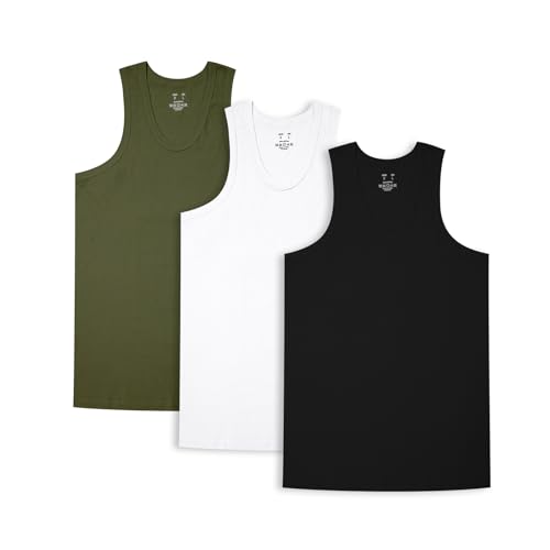 HomyComy Unterhemd Herren Athletic Tank Top 3er Packs Gekämmte Feinripp 100% Baumwolle Tanktops Schwarz/Weiß/Grün S von HomyComy