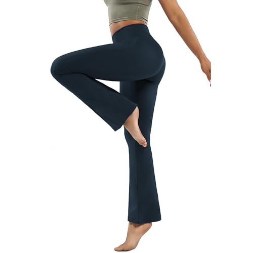 HomyComy Yogahose Damen Hohe Taille Bauchkontrolle Flared Leggings Bootleg Sporthose Bootcut Sporthose Fitness Flare Hose Aktive Freizeit Jazzpants Blau M von HomyComy