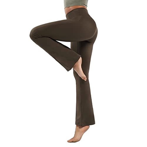 HomyComy Yogahose Damen Hohe Taille Bauchkontrolle Flared Leggings Bootleg Sporthose Bootcut Sporthose Fitness Flare Hose Aktive Freizeit Jazzpants Braun M von HomyComy