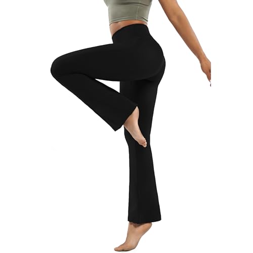 HomyComy Yogahose Damen Hohe Taille Bauchkontrolle Flared Leggings Bootleg Sporthose Bootcut Sporthose Fitness Flare Hose Jazzpants Schwarz S von HomyComy