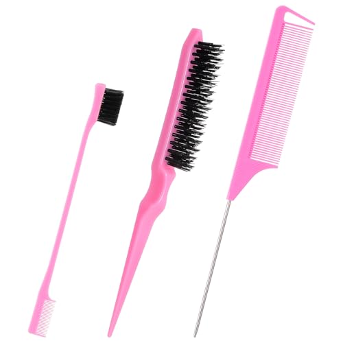 HonGien 3 Stück Sleek bun Bürste Kantenbürste Rattenschwanzkamm Teasing Haarbürste Toupierbürste Babyhaare Geeignet Sleek Zopf Set für Friseur Frauen Baby Kinder von HonGien
