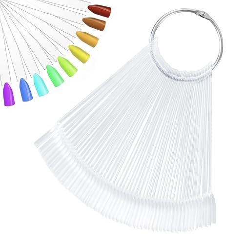 HonGien Nail Art Palette Clear Nail Colour Tester Stick Salon Nail Art Display Sticker kann für Nail Art Design Nail Art Praxis verwendet werden mit Metallring Packung mit 50 (Quadratische Form) von HonGien