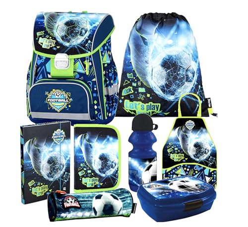 Fussball Football Ball Fußball 8 Teile Set SCHULRANZEN Tornister Ranzen mit Sticker-von-Kids4shop TASCHE von Honbeanify