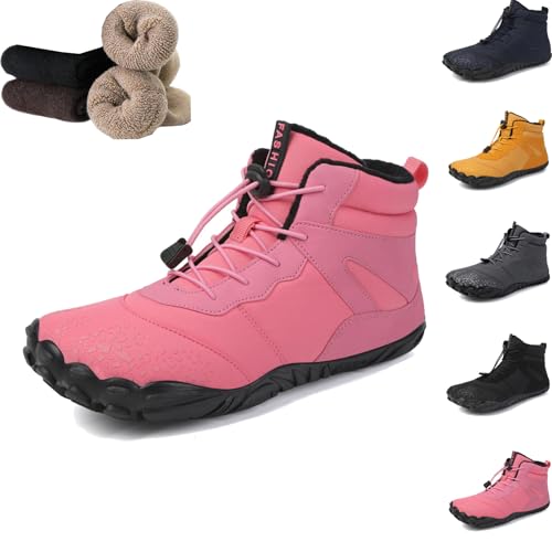 Barfußschuhe für Damen, Winterstiefel für Herren, warme Herbstschuhe, wasserdicht, breite Zehenpartie Fünf-Finger-Sneaker (Rosa 6801, Erwachsene, 43, Numerisch, EU Schuhgrößensystem, M) von Hondeka