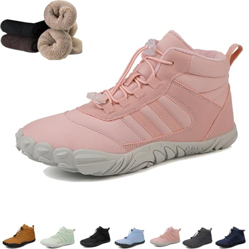Barfußschuhe für Damen, Winterstiefel für Herren, warme Herbstschuhe, wasserdicht, breite Zehenpartie Fünf-Finger-Sneaker (Rosa A108, Erwachsene, 37, Numerisch, EU Schuhgrößensystem, M) von Hondeka