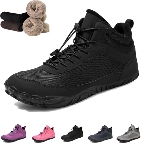Barfußschuhe für Damen, Winterstiefel für Herren, warme Herbstschuhe, wasserdicht, breite Zehenpartie Fünf-Finger-Sneaker (Schwarz 6818, Erwachsene, 43, Numerisch, EU Schuhgrößensystem, M) von Hondeka