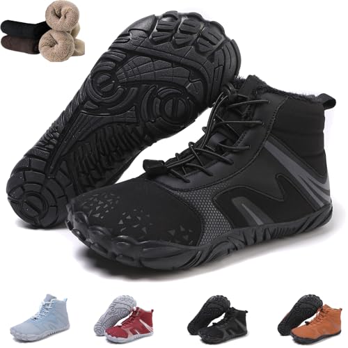Barfußschuhe für Damen, Winterstiefel für Herren, warme Herbstschuhe, wasserdicht, breite Zehenpartie Fünf-Finger-Sneaker (Schwarz YN9, Erwachsene, 44, Numerisch, EU Schuhgrößensystem, M) von Hondeka