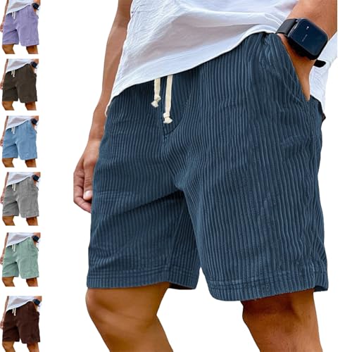 Herren Shorts Casual Cord mit Kordelzug und elastischem Bund, leichte Sommer-Strandshorts mit lockerer Passform, Golfshorts (DE/NL/SE/PL, Alphanumerisch, 3XL, Regular, Regular, Marineblau) von Hondeka