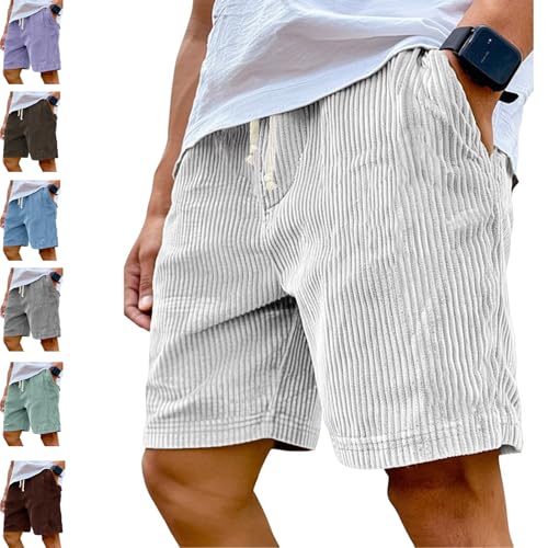 Herren Shorts Casual Cord mit Kordelzug und elastischem Bund, leichte Sommer-Strandshorts mit lockerer Passform, Golfshorts (DE/NL/SE/PL, Alphanumerisch, S, Regular, Regular, Weiß) von Hondeka