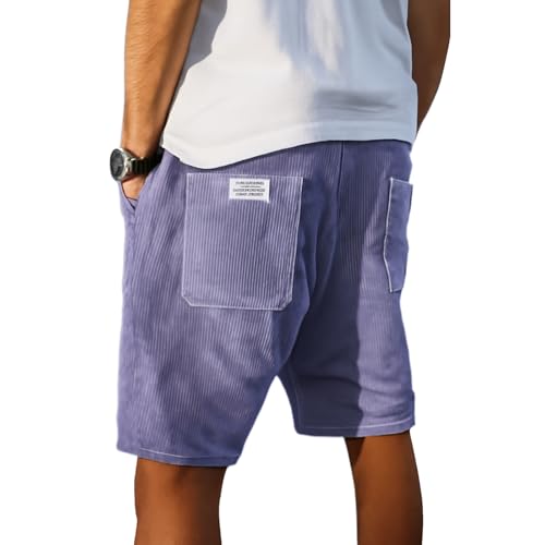 Hondeka Cordhose Kurz Herren, Herren Cord-Shorts, Multi-Pocket Vintage Corduroy, Schlichtes, gesticktes Logo, lässige Shorts (DE/NL/SE/PL, Alphanumerisch, M, Regular, Regular, Lila) von Hondeka