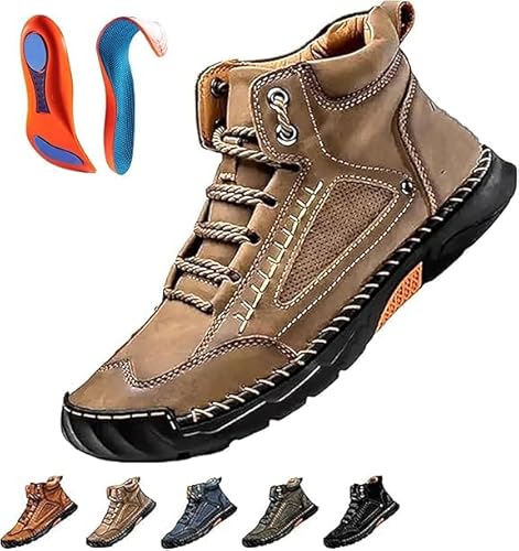 Hondeka Cryonessa Lederstiefel, Herren bequeme handgefertigte Lederstiefel - wasserdichte Außenschuhe im Freien im Freien (Khaki, M, Erwachsene, 47, Numerisch, EU Schuhgrößensystem, M) von Hondeka