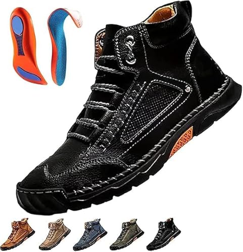 Hondeka Cryonessa Lederstiefel, Herren bequeme handgefertigte Lederstiefel - wasserdichte Außenschuhe im Freien im Freien (Schwarz, M, Erwachsene, 45, Numerisch, EU Schuhgrößensystem, M) von Hondeka