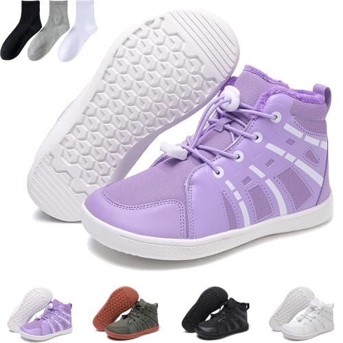Hondeka Kinder Warme Gefüttert Schneestiefel Winter Barfußschuhe Breiter Zehe Wanderschuhe Rutschfest Wasserdicht Winterstiefel (Lila, Eine Größe, Jugendliche, 38, Numerisch, EU Schuhgrößensystem, M) von Hondeka