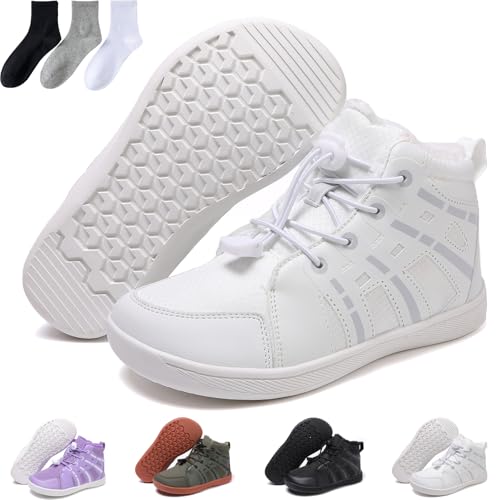 Kinder Warme Gefüttert Schneestiefel Winter Barfußschuhe Breiter Zehe Wanderschuhe Rutschfest Wasserdicht Winterstiefel (Weiß, Eine Größe, Grundschulkind, 34, Numerisch, EU Schuhgrößensystem, M) von Hondeka