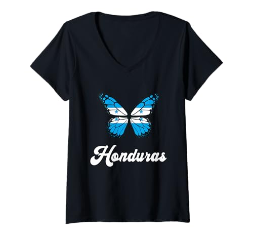 Damen Honduras Flagge Stolzer Schmetterling Mittelamerika Honduranische Wurzeln T-Shirt mit V-Ausschnitt Damen Honduras Flagge Stolzer Schmetterling Mittelamerika Honduranische Wurzeln T-Shirt mit V-Ausschnitt von Honduras Flag Pride Honduran Roots Central America