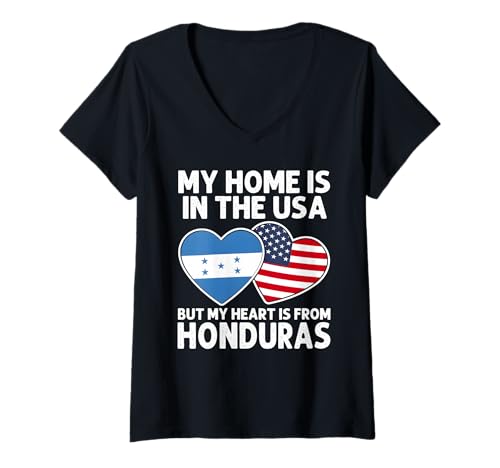 Damen My Home USA My Heart Honduras Honduran American Pride Flagge T-Shirt mit V-Ausschnitt Damen My Home USA My Heart Honduras Honduran American Pride Flagge T-Shirt mit V-Ausschnitt von Honduras Pride Flag Apparel