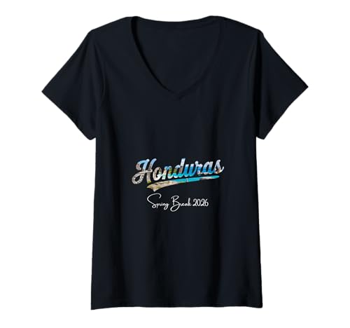 Damen Honduras Spring Break 2026 Urlaubsreisen T-Shirt mit V-Ausschnitt Damen Honduras Spring Break 2026 Urlaubsreisen T-Shirt mit V-Ausschnitt von Honduras Spring Break Clothes T-Shirts