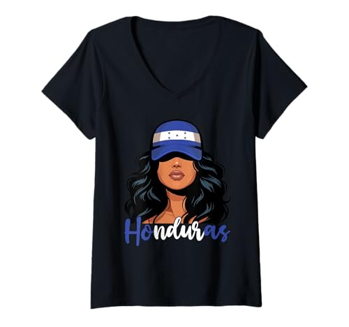 Damen Honduranisches Mädchen Honduras Flagge Stolze Hondureña Frauen T-Shirt mit V-Ausschnitt Damen Honduranisches Mädchen Honduras Flagge Stolze Hondureña Frauen T-Shirt mit V-Ausschnitt von Honduras for Girls and Women Honduran Outfit