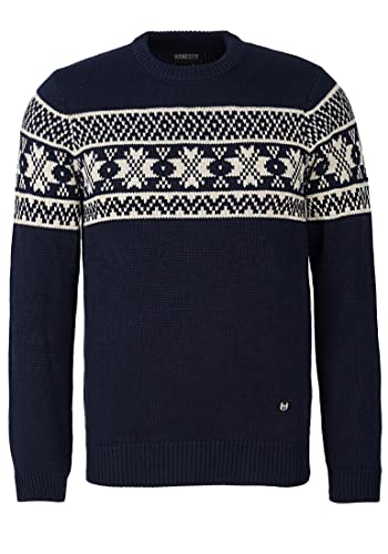 Honesty Rules Herren Strickpullover Norweger Rundhalsausschnitt Langarm aus Bio-Baumwolle, Navy, Gr. L von Honesty Rules