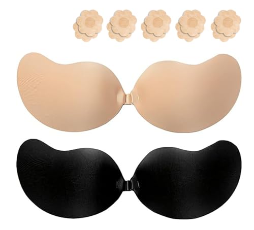 Klebe BH, Trägerloser Bh Push Up, Unsichtbarer bh Rückenfrei, Selbstklebender bh für Rückenfreies Abendkleider, Keid, brautkleider, Ballkleider (DE/NL/SE/PL, Körbchengröße & Bandgröße, D, Mehrfarbig) von HonexCesng