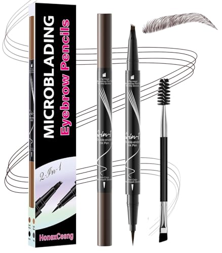 Microblading Augenbrauenstift, Eyebrow Pencil 2-in-1 Wasserfest Wischfest, Augenbraunstift 3D mit 4 Gabelspitzen & Präziser Brow Pencil, Erzeugt Mühelos Natürliche Augenbrauen (Dunkelbraun) von HonexCesng