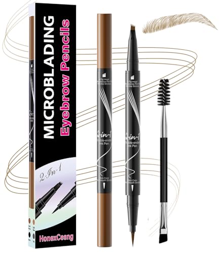 Microblading Augenbrauenstift, Eyebrow Pencil 2-in-1 Wasserfest Wischfest, Augenbraunstift 3D mit 4 Gabelspitzen & Präziser Brow Pencil, Erzeugt Mühelos Natürliche Augenbrauen (Hellbraun) von HonexCesng