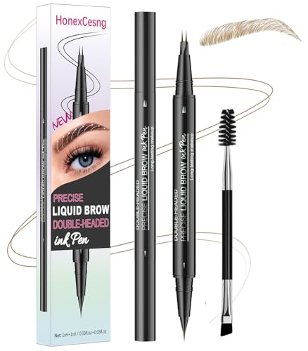 Microblading Augenbrauenstift Wasserfest, Eyebrow Pencil 2-in-1 Dual-Ended, Augenbrauenstift Härchenzeichnung, für Langanhaltend Definierte Brauen, Natürliches Make up (Hellbraun) von HonexCesng