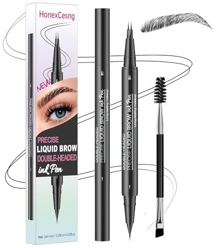 Microblading Augenbrauenstift Wasserfest, Eyebrow Pencil 2-in-1 Dual-Ended, Augenbrauenstift Härchenzeichnung, für Langanhaltend Definierte Brauen, Natürliches Make up (Schwarz) von HonexCesng