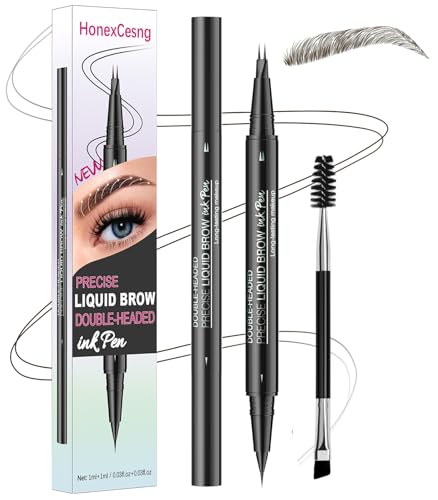 Microblading Augenbrauenstift Wasserfest, Eyebrow Pencil 2-in-1 Dual-Ended, Augenbrauenstift Härchenzeichnung, für Langanhaltend Definierte Brauen, Natürliches Make up (Schwarz Braun) von HonexCesng