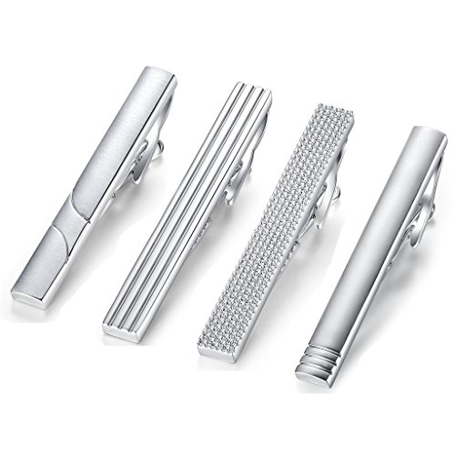 4 Stück Honey Bear 5.4cm Herren Krawattennadel Set Krawattenklammer für Normale Krawatte Edelstahl Tie Clip,Silber (5.4cm für Normale Krawatte mit Box) von HONEY BEAR