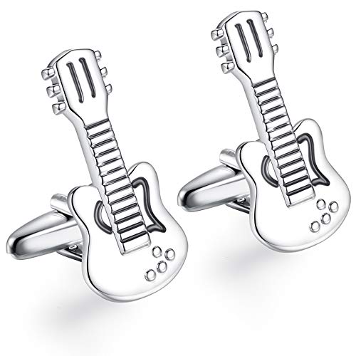 HONEY BEAR Herren Manschettenknöpfe Hochzeit Silber Cufflink Herrenschmuck Gitarre-Form Edelstahl 1 Paar,MEHRWEG von HONEY BEAR