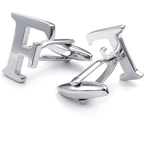 HONEY BEAR 1 Paar Herren Edelstahl Manschettenknöpfe Hochzeit Cufflinks Manschettenknopf Silber Buchstabe (F) von HONEY BEAR