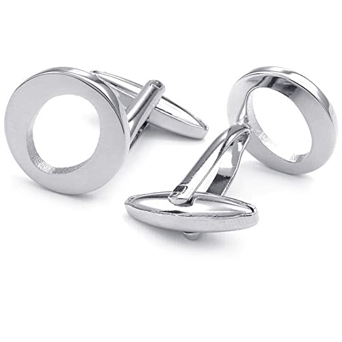 HONEY BEAR 1 Paar Herren Edelstahl Manschettenknöpfe Hochzeit Cufflinks Manschettenknopf Silber Buchstabe (O) von HONEY BEAR