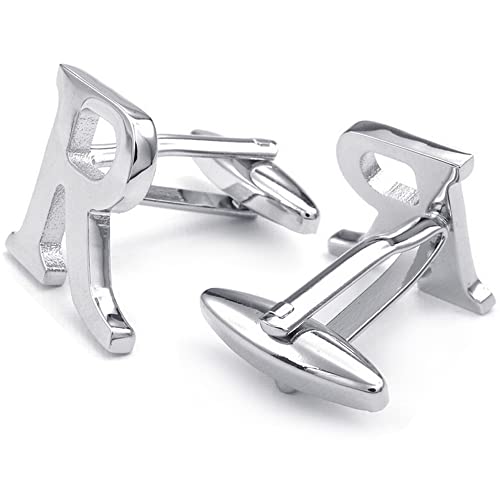 HONEY BEAR 1 Paar Herren Edelstahl Manschettenknöpfe Hochzeit Cufflinks Manschettenknopf Silber Buchstabe (R) von HONEY BEAR