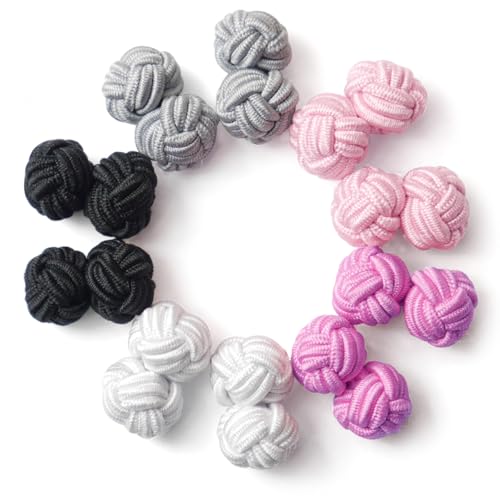 HONEY BEAR 5 Paar Herren/Damen Seide Stoff Knoten Seidenknoten Manschettenknöpfe Set mit Box (Rosa Schwarz Weiß mit Box) von HONEY BEAR
