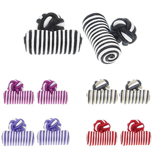 HONEY BEAR 5 Paar Zylinder Herren/Damen Seide Stoff Knoten Seidenknoten Manschettenknöpfe Set, Hochzeits-Geschäfts-Geschenk,MEHRWEG (5 Paare mit Box) von HONEY BEAR