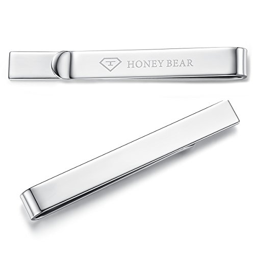 HONEY BEAR 5.4cm Herren Glänzend-Silber Krawattennadel Krawattenklammer Edelstahl Tie Clip (Glänzendes Silber) von HONEY BEAR