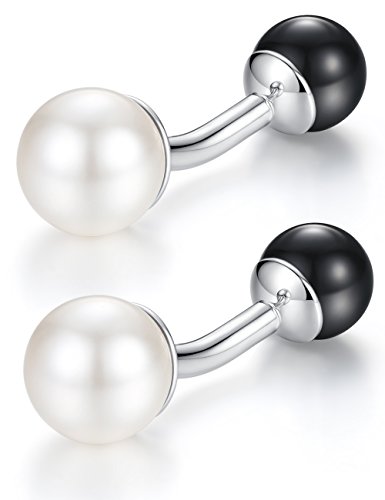 HONEY BEAR Herren Damen Zuchtperle Pearl Manschettenknöpfe Hochzeit Cufflinks Edelstahl 1 Paar,MEHRWEG von HONEY BEAR