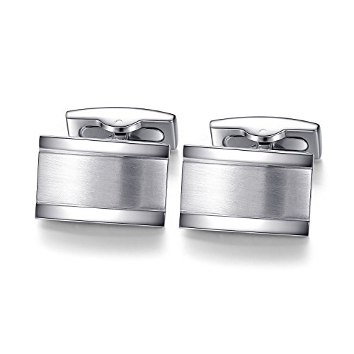 HONEY BEAR Herren Manschettenknöpfe Hochzeit Cufflinks Manschettenknopf Gebürstet-Silber Edelstahl (Silber) von HONEY BEAR