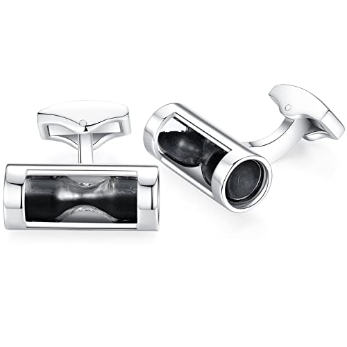 HONEY BEAR Herren Timer Gläser Trichter Sanduhr Manschettenknöpfe Cufflinks Edelstahl Manschettenknopf, Silber (Schwarz) von HONEY BEAR