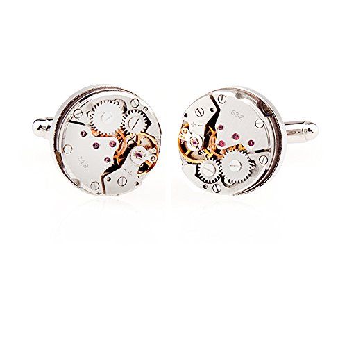 Honey Bear 1 Paar Rund Herren Manschettenknöpfe Cufflinks Steampunk Nicht-Bewegung Watch mit Geschenk Box (Silber) von HONEY BEAR