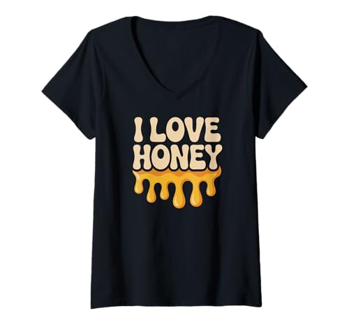 Damen Ich Liebe Honey Dripping Sweetness-Fans T-Shirt mit V-Ausschnitt Damen Ich Liebe Honey Dripping Sweetness-Fans T-Shirt mit V-Ausschnitt von Honey Lovers Bee Enthusiasts Sweet Nature