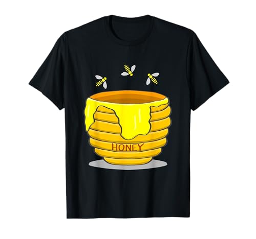 Honey Pot Jar Of Honey Gift & Co Honigtopf mit Honigbienen T-Shirt, Unisex-Erwachsene, Unisex-Kinder, Schwarz, S, Kurzarm, Cartoon Honigtopf mit Honigbienen von Honey Pot Jar Of Honey Gift & Co
