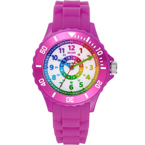 Honey's Heaven Kinder Armbanduhr Jungen und Mädchen - süße Quarzuhr mit modischem Silikon-Armband und Lern-Ziffernblatt - Lernuhr analog, einfach zu lesen, zum Uhrzeit Lernen (violett) von Honey's Heaven