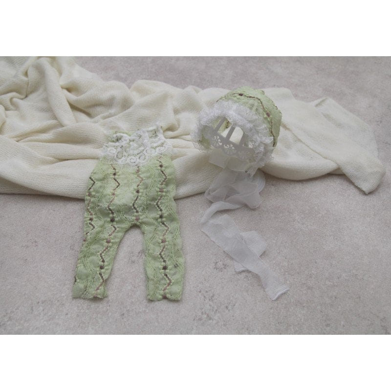 Neugeborenen Strampler Und Mütze, Häubchen Set, Frühling Grün, Gedeckt, Neugeborene Baby Mädchen Outfit, Foto Requisite Kleidung von HoneyDewProps