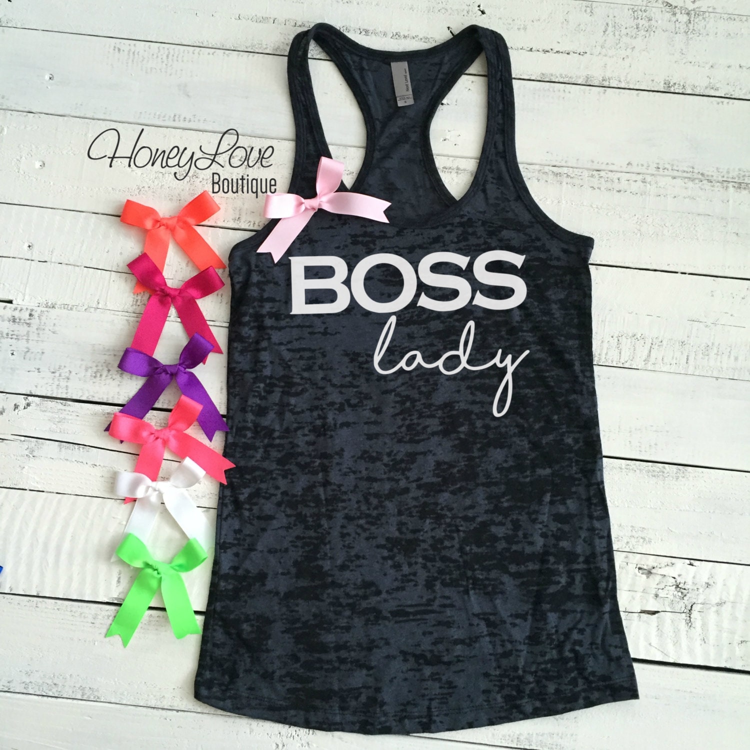 Boss Dame - Schleifenfarbe Wählen Inspirierendes Tank-Top, Motivierendes Gym Workout Shirt, Burnout Racerback, Tank, Damen S-2xl von HoneyLoveBoutique