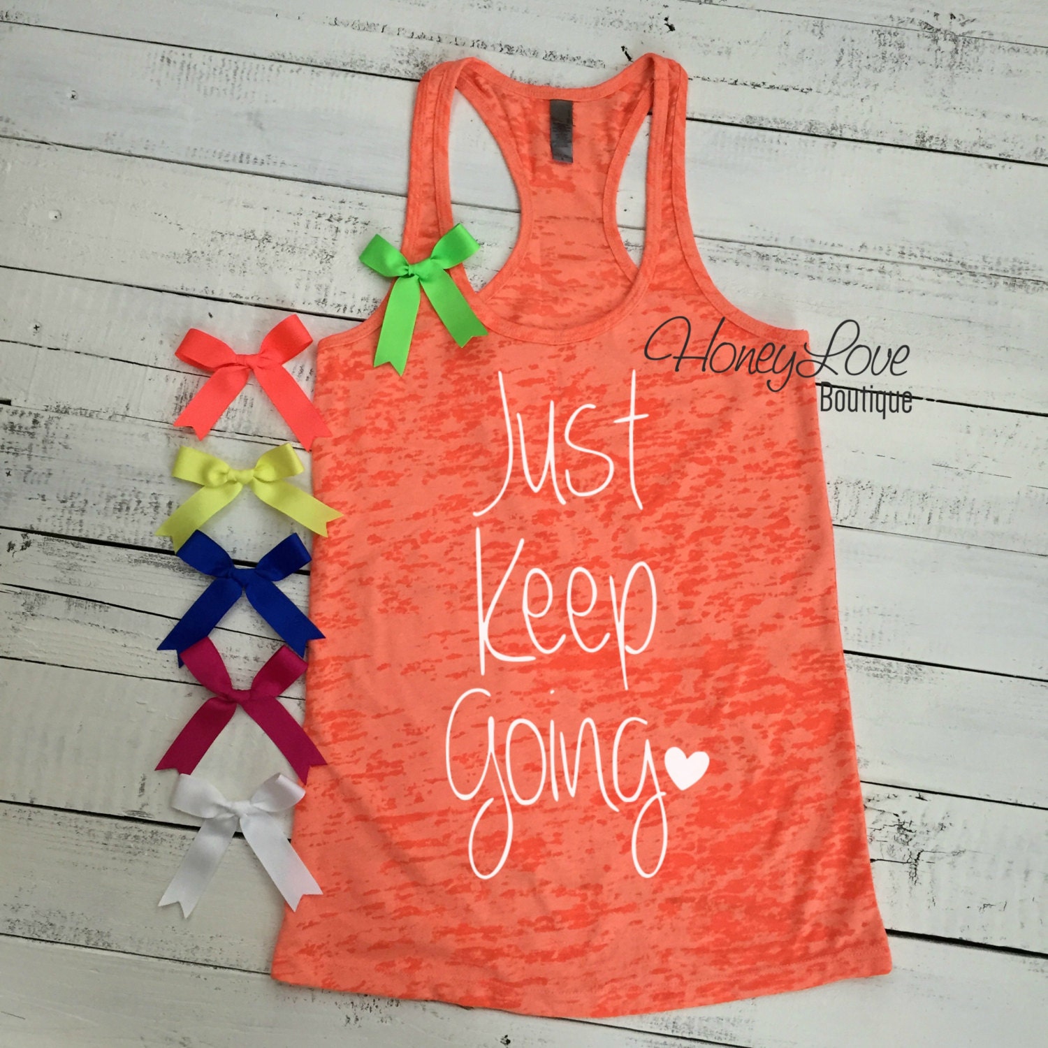 Just Keep Going - Wähle Die Schleifenfarbe Aus Inspirierendes Tank-Top, Motivierendes Gym Workout Shirt, Burnout Racerback, Tank, Damen S-2xl von HoneyLoveBoutique